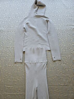 Live The Process Ribbed Long Sleeve With Hood and Leggings Set in Light Gray
